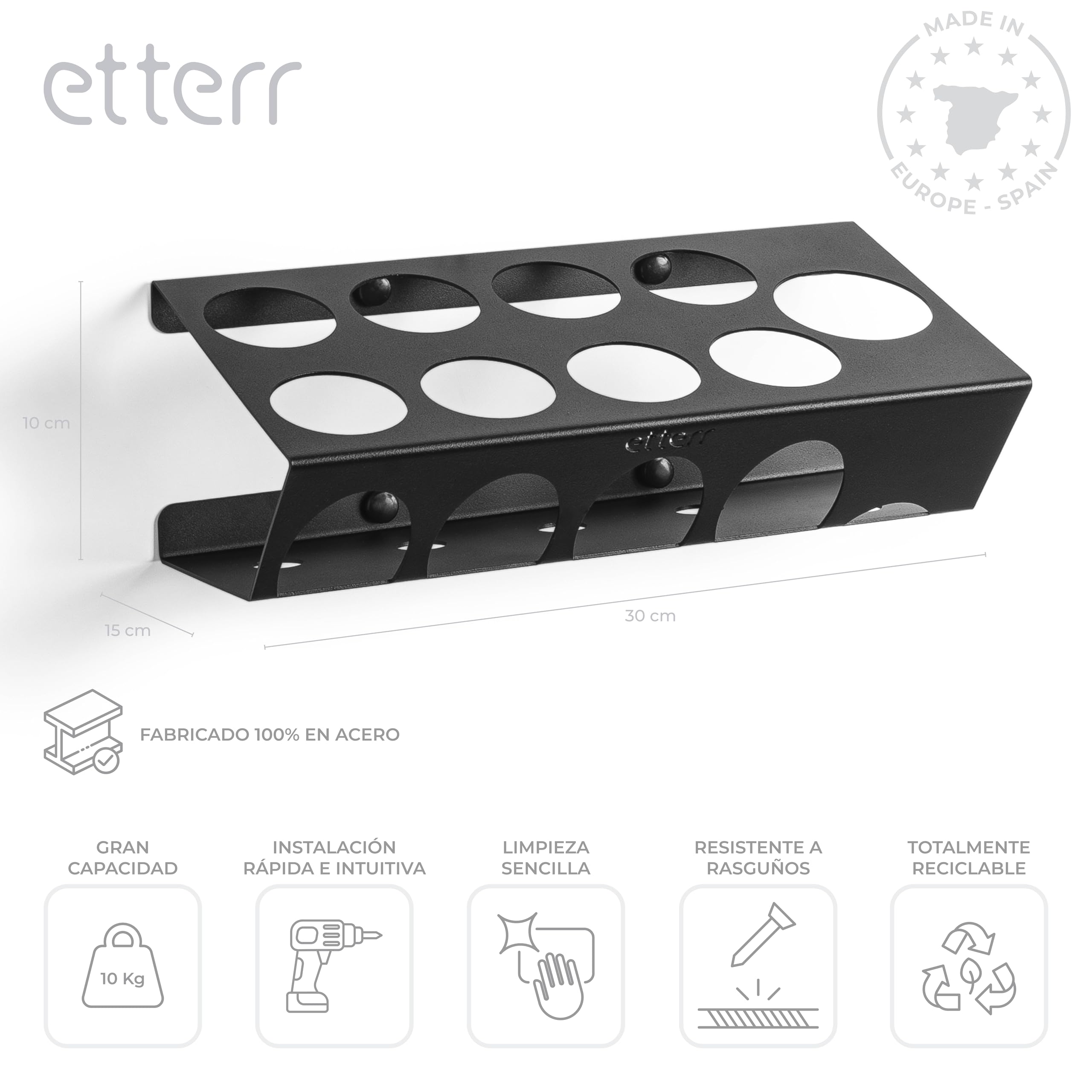 Supporto a Parete per Cartucce di Silicone e Pistola | 8 Vani + 1 Pistola | 100% Acciaio Rinforzato | Organizzatore Mensola Scaffale per Officina, Garage, Furgone | Fabbricato in Europa |