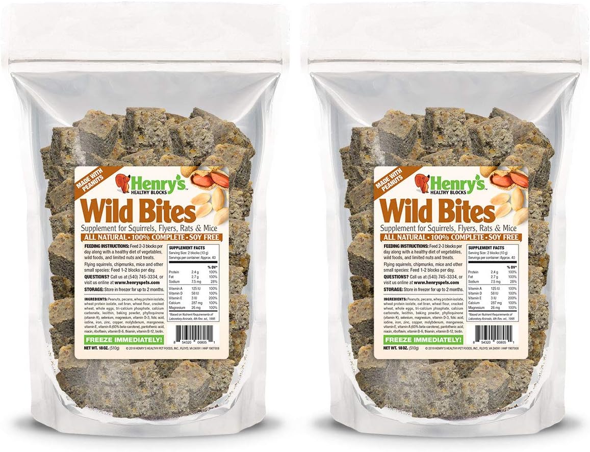 Wild Bites – Nutritionally Complete Rodent Blocks – Food for Squirrels, Flying Squirrels, and Chipmunks, 18 Ounces (2-Pack)