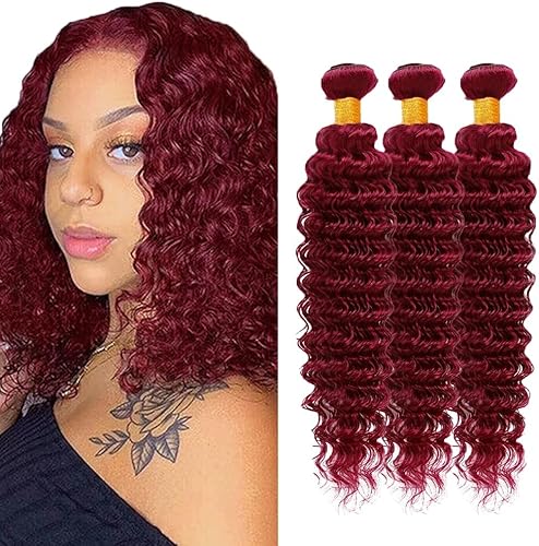 Peenoll 26 28 30 Inch Deep Wave Human Hair Bundles 99J Burgundy Bundles Human Ha