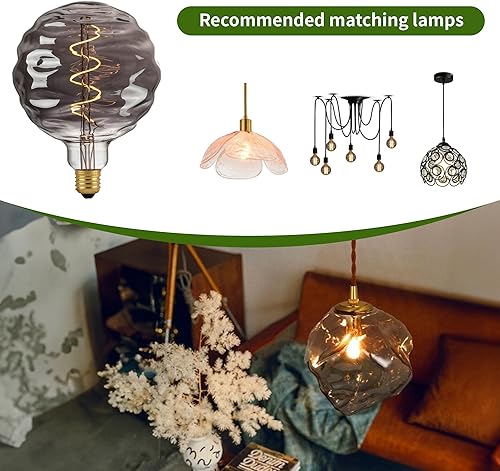 Miniatura 9 de Bombilla LED de globo grande  E26 gris humo 8 W igual 75 W 2700 K amarillo cálido bombillas decorativas, alto brillo 350LM Edison bombillas