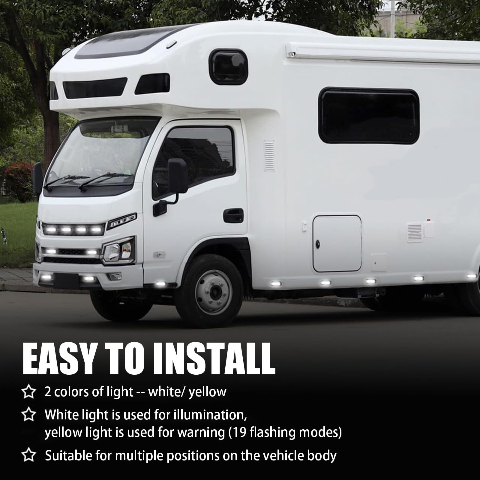 Multifunzione Luce Esterna Camper Led 12V Luci per Veranda Camper IP67 Impermeabile, 2 Colori di Luce - Bianca/Gialla (Guscio nero - Luce bianca/Luce gialla)