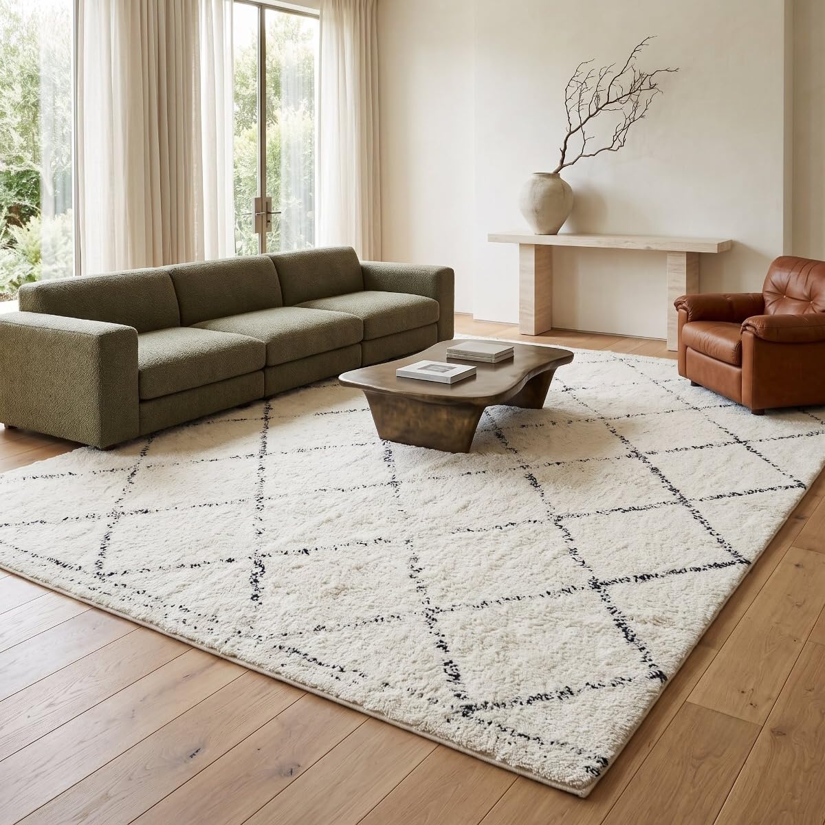 Thedecofactory Tapis berbère en Coton Motifs Losanges écru Naturel 120x170