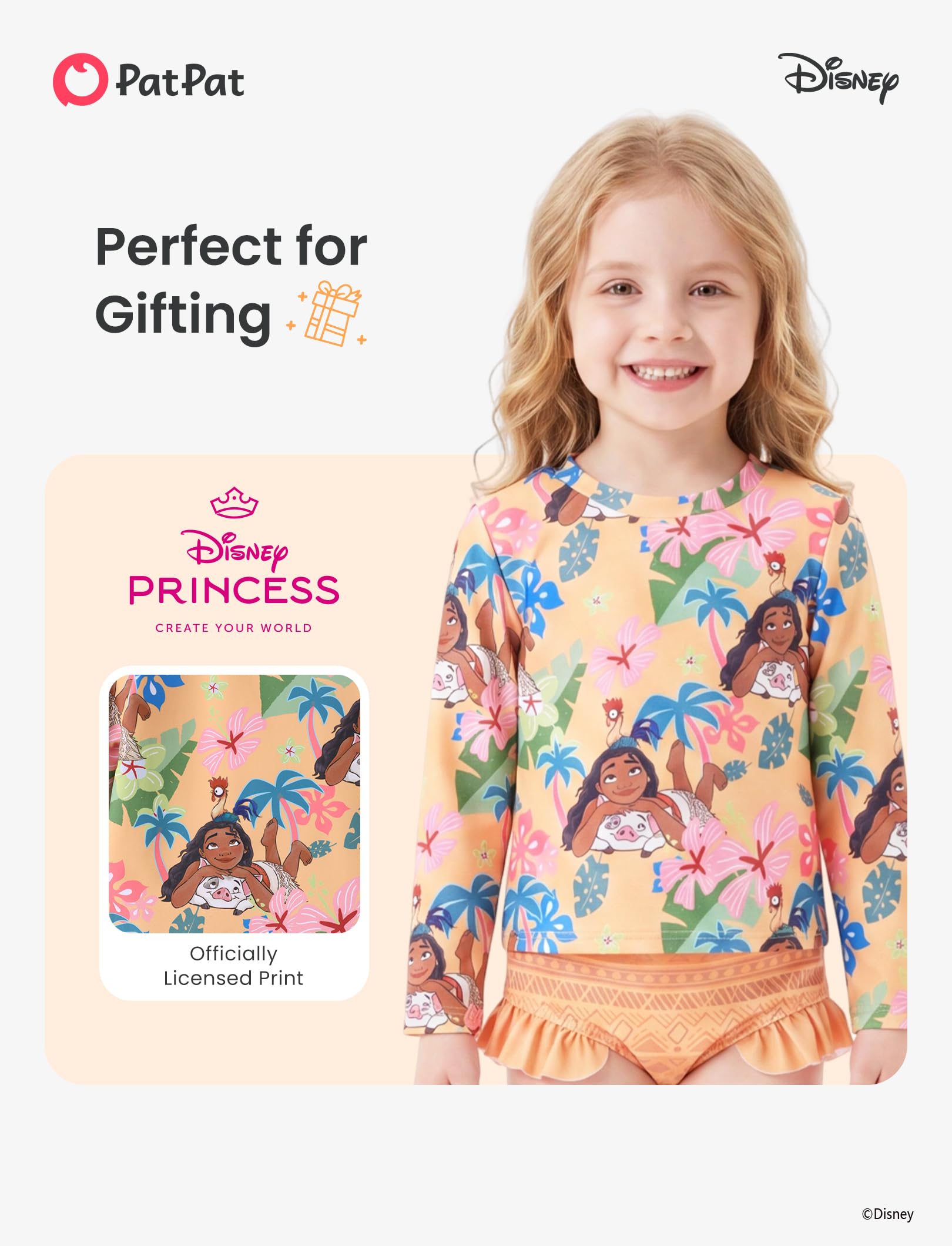 Disney Maillot de bain 2 pièces à manches longues pour petite fille Motif Elsa Stitch La Reine des neiges UPF50+