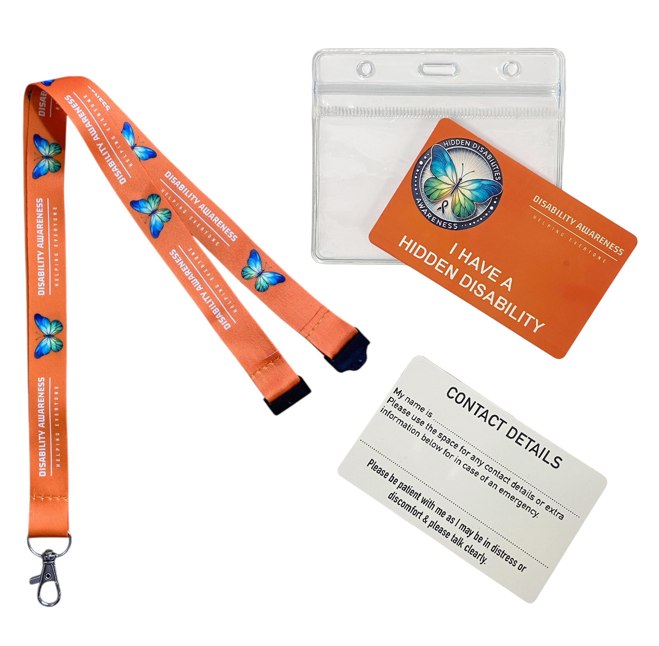 Orange Hidden Disability Lanyard with Butterfly Symbol – from Quantum Leap | Includes Waterproof Zip Lock Pocket & Printed Hidden Disability Card — image 1