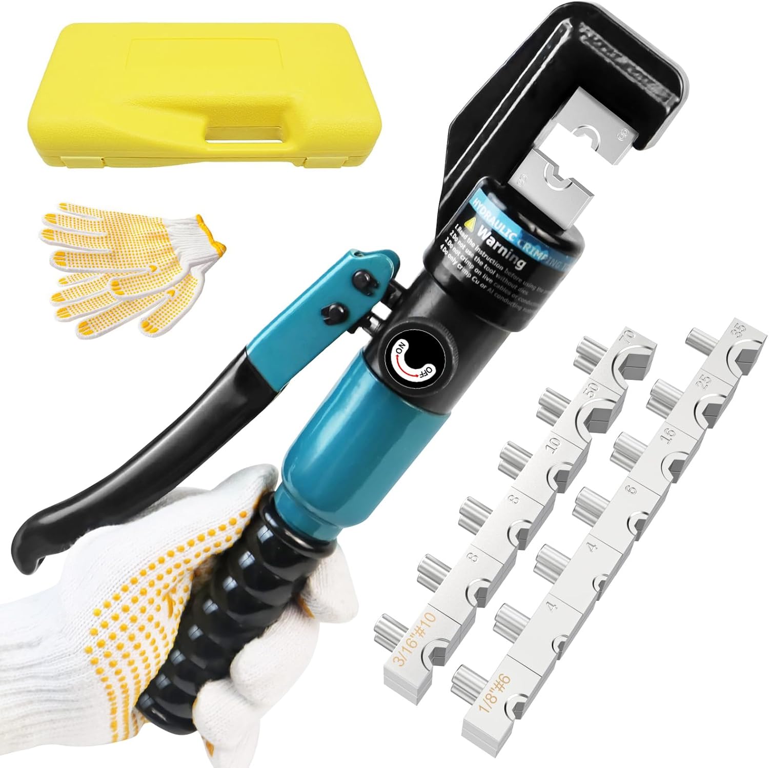 BLIKA 10 Ton Hydraulic Crimping Tool, Hydraulic Cable Lug Crimper 12 to 2/0 AWG, Hydraulic Hand Crimper Tool for 1/8″ to 3/16″ Cable Railing Kit, Cable Railing Crimper Tool with 13 Dies