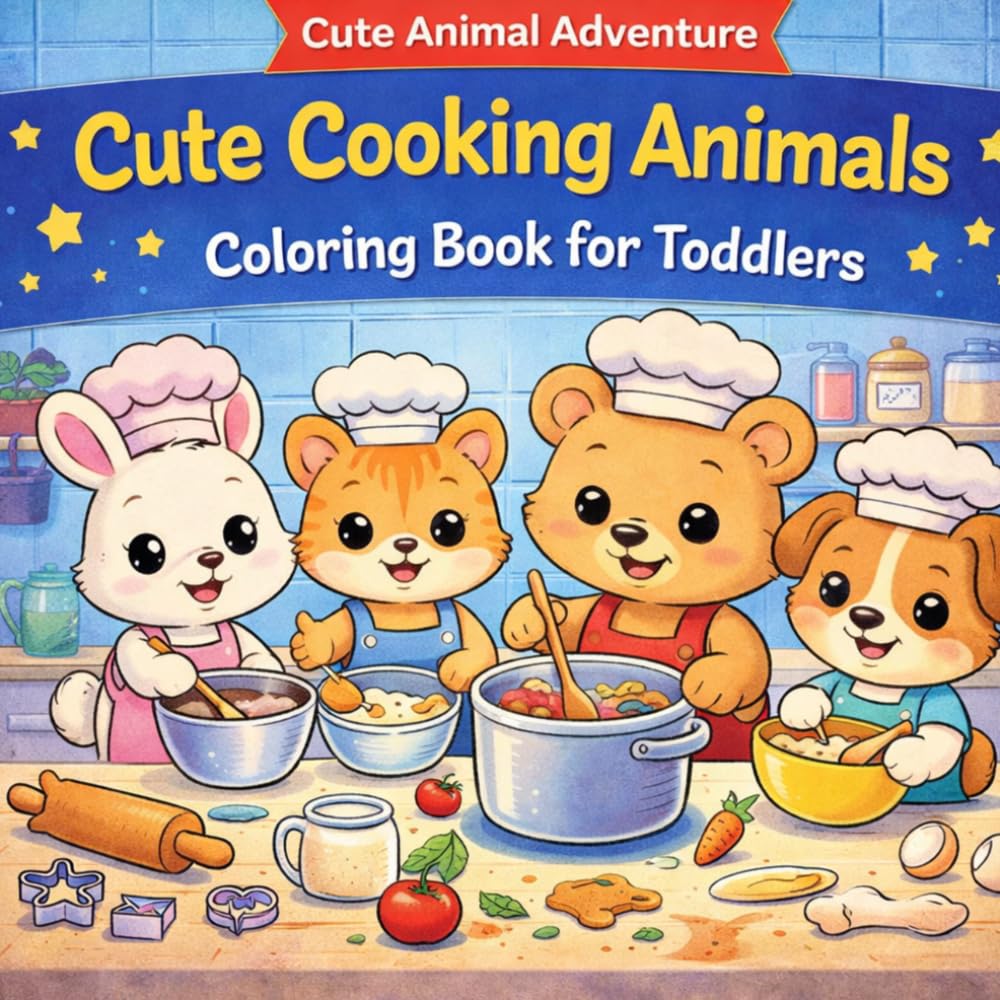 Cute Cooking Animals - Coloring Book for Toddlers: Fun and Easy Coloring Pages for Kids Ages 2-4 | Cute Animals Cooking, Baking and Playing in the Kitchen (Cute Animals Adventures)