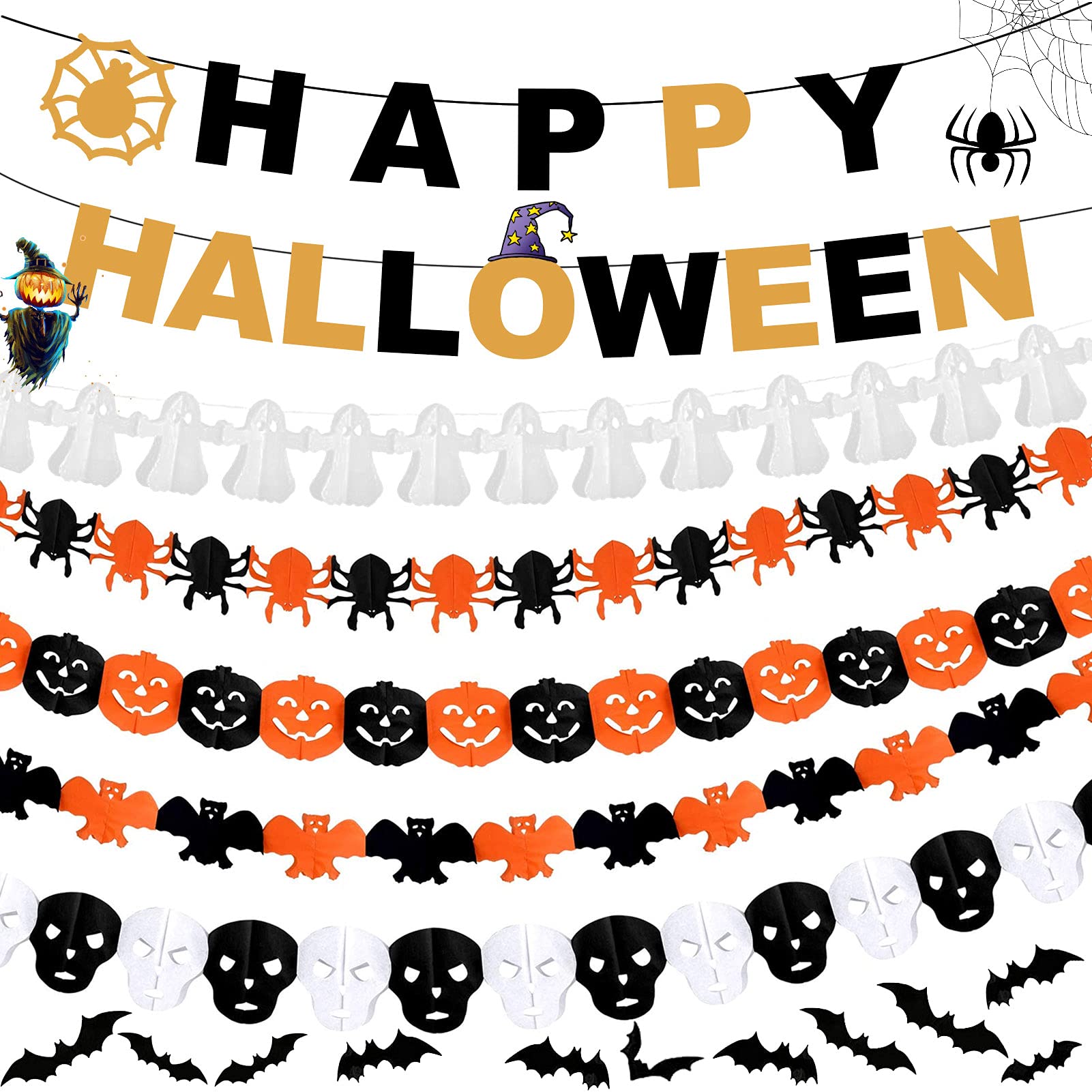 Halloween, Decorazione E Concetto Spaventoso Pipistrelli E Ragni Di Carta Nera Su Fondo Legno Bianco Tavoli 161724668