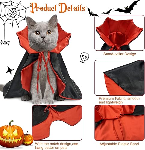 Dog Halloween Costume, Dog Vampire Costume with Stand-Up Collar - Comfortable Soft Red & Black Cat Cape Oufits for Small & Medium Dogs & Cats - Halloween Cosplay(Black Red and Stand-Up Collar)