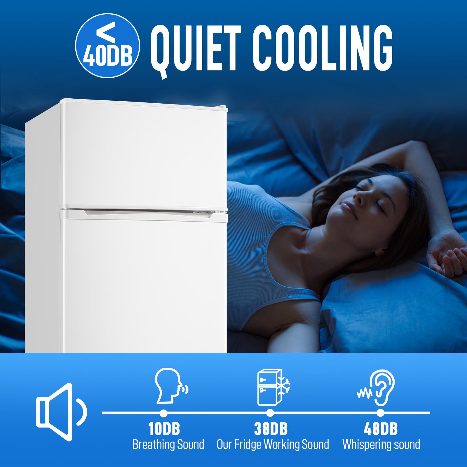 WANAI Mini Fridge With Freezer, 3.5 Cu.Ft Small Refrigerator With 2 Door & 7 Gear Mechanical Control & Side Bottle Rack, LED Light, Ideal For Dorm, Kitchen, Apartment, Office, White on Fridge.com - View 6