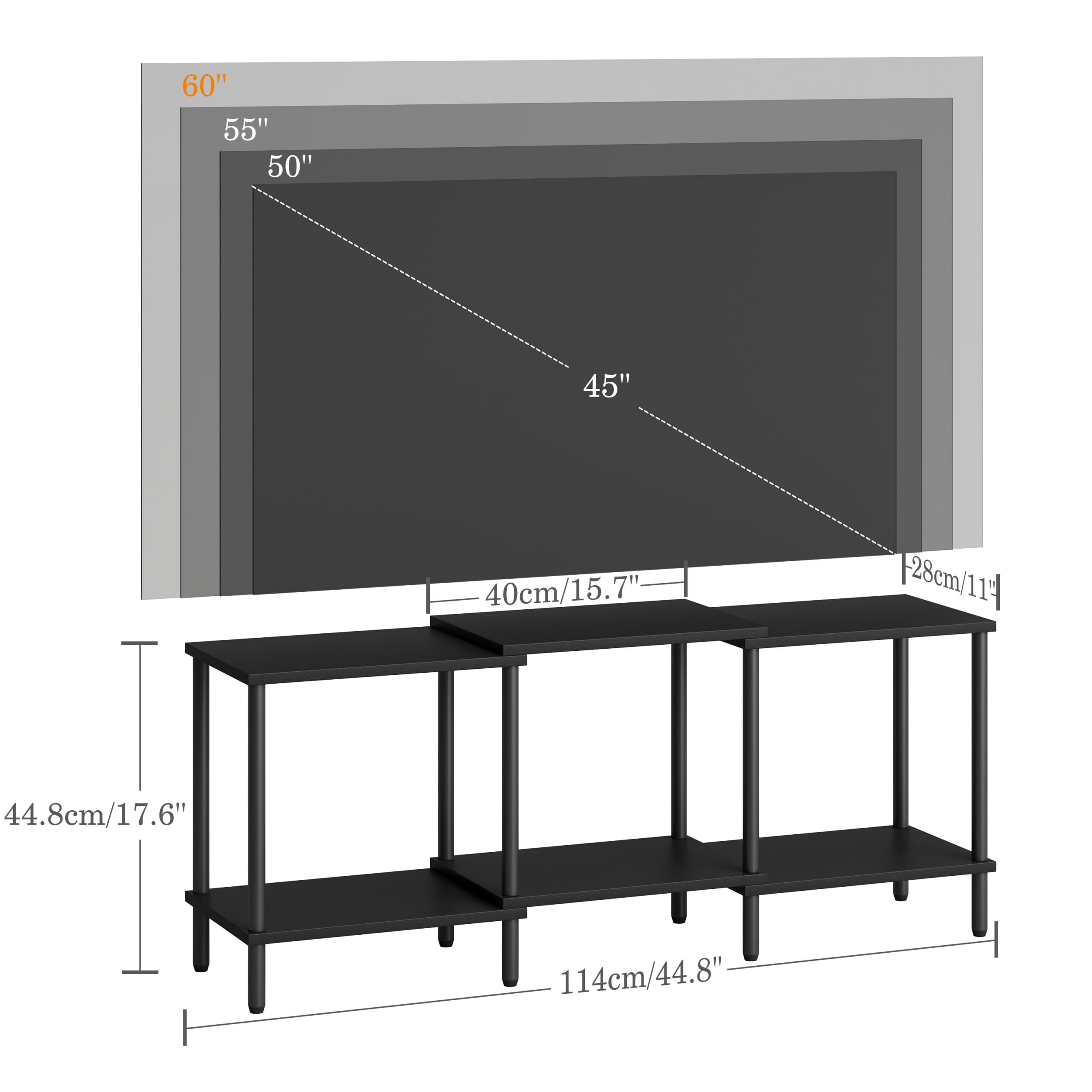 TV Schrank TV Board Sideboard Fernsehtisch aus Holz 2 Ebenen offene Fächer für Wohnzimmer und Schlafzimmer Schwarz LTS107BK