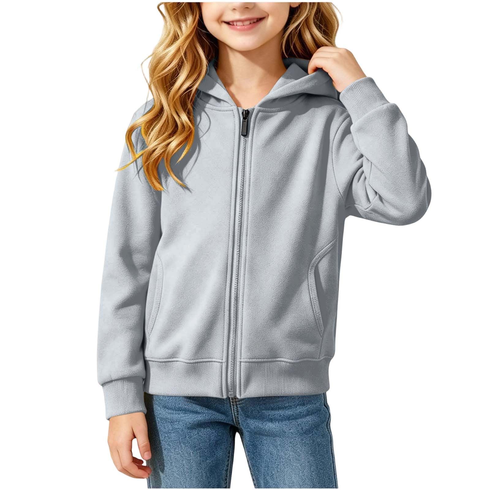 Bambini Giacca Con Zip E Cappuccio Hoodie Ragazza Felpata Tinta Unita