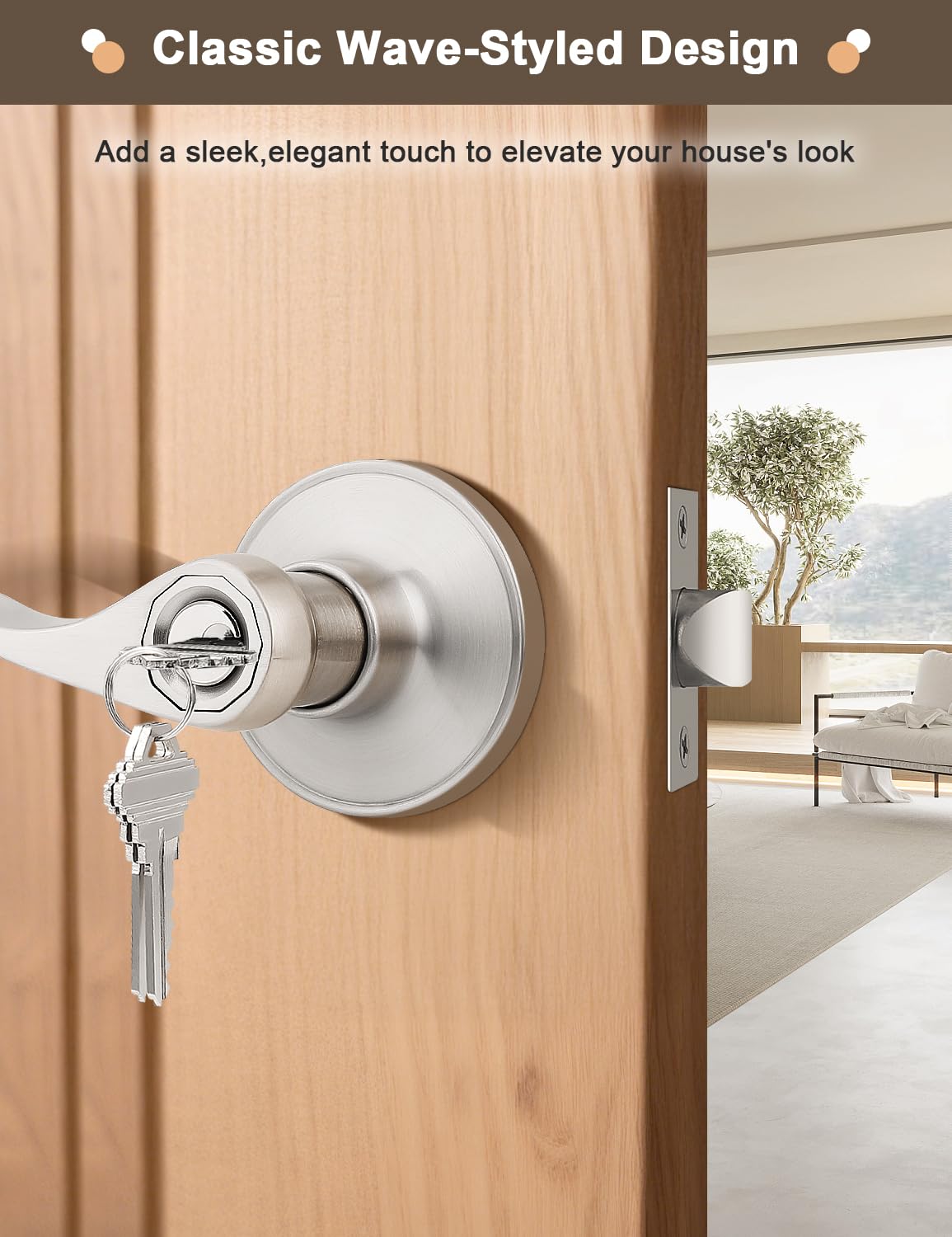 gobrico Wave mango llave cerradura para puerta de entrada pomo, níquel satinado, bronce aceitado