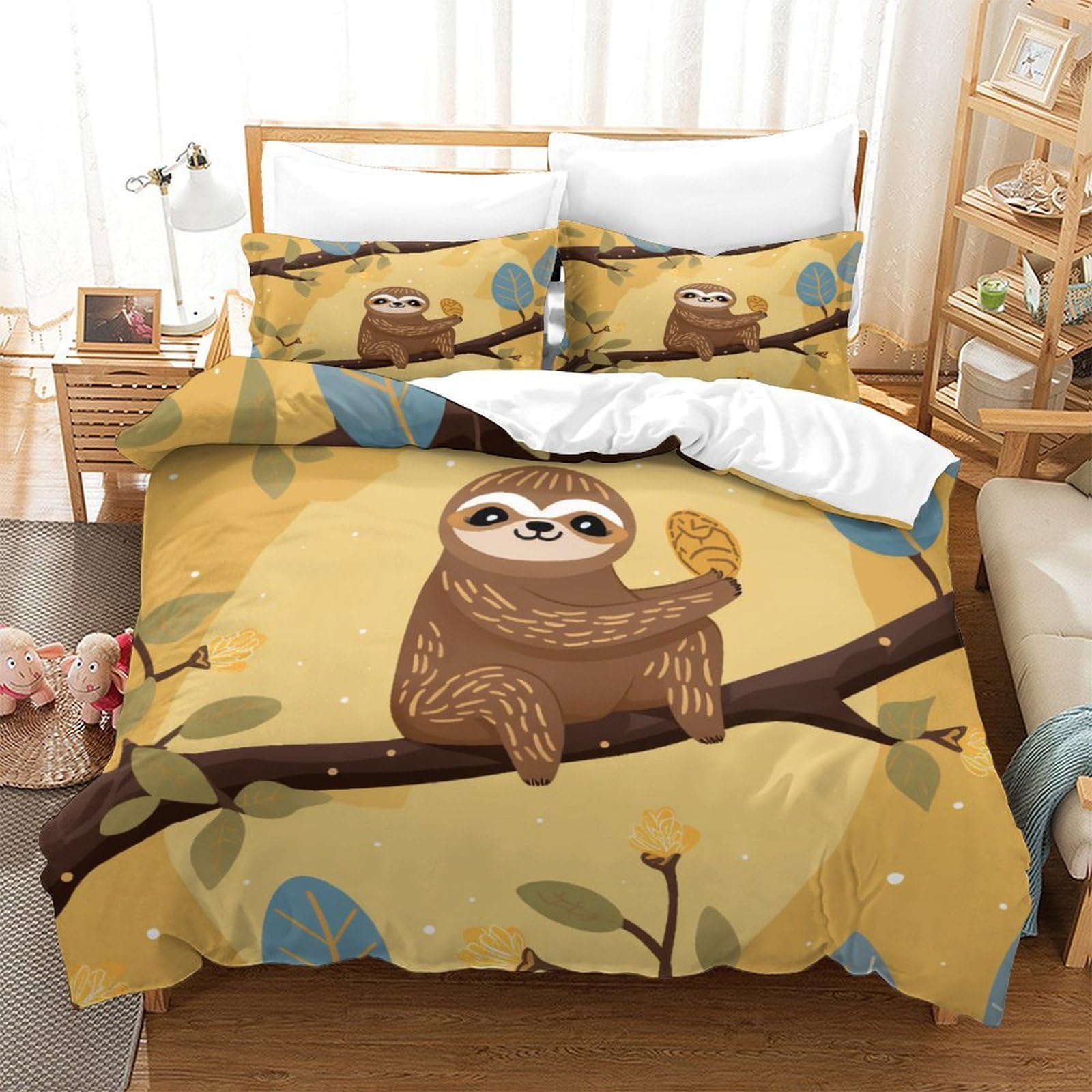 P1S9U7W5Y 3D Printed Cartoon Sloth Duvet Cover Set 3pcs Microfiber Sloth Bedding Set Double