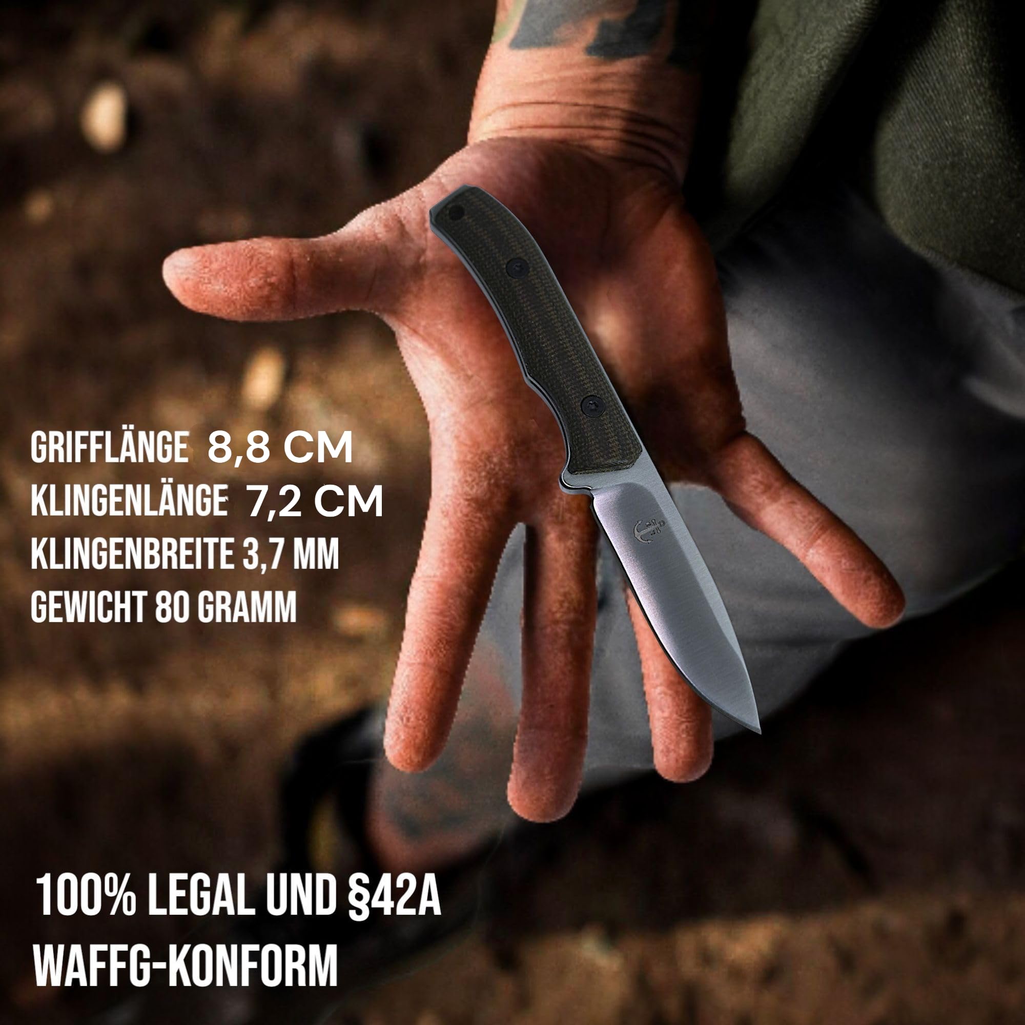 SK Wild Ones® Neck Knife Messer - Outdoor Neckknife Survival - Jagdmesser feststehende Klinge - Echtleder Holster Gürtelmesser & Micarta Griff - EDC Messer Outdoor - 440 C Edelstahl Wieland