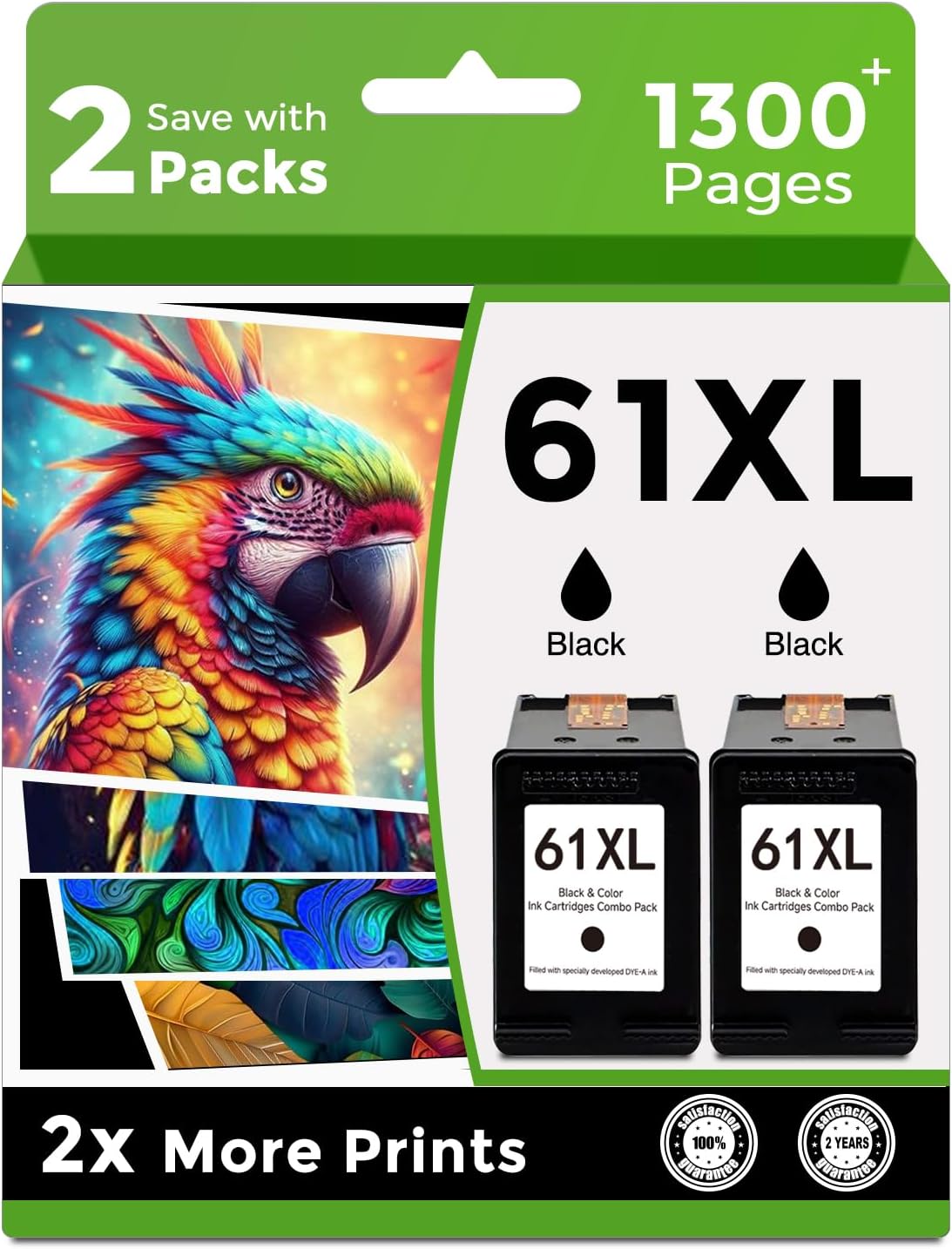 Cartuchos Compatibles HP 61XL OfficeJet Skyink 61XL Cartucho De Tinta Remanufacturado Negro Para HP 61 Ink 61 XL Negro (2 Negro) Para Impresoras Envy 4500 5530 4502 4501 5535 OfficeJet 4630 4635 DeskJet 2540 1000 1010 1510 Compatible HP Envy 4500