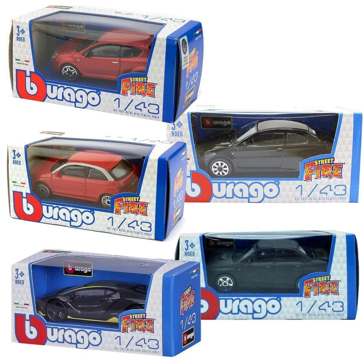 Bburago Street Fire – Set 12 Modellini Auto in Scala 1:43, Macchinine in Metallo Die-Cast, Modelli Assortiti da Collezione, Regalo per Bambini e Collezionisti