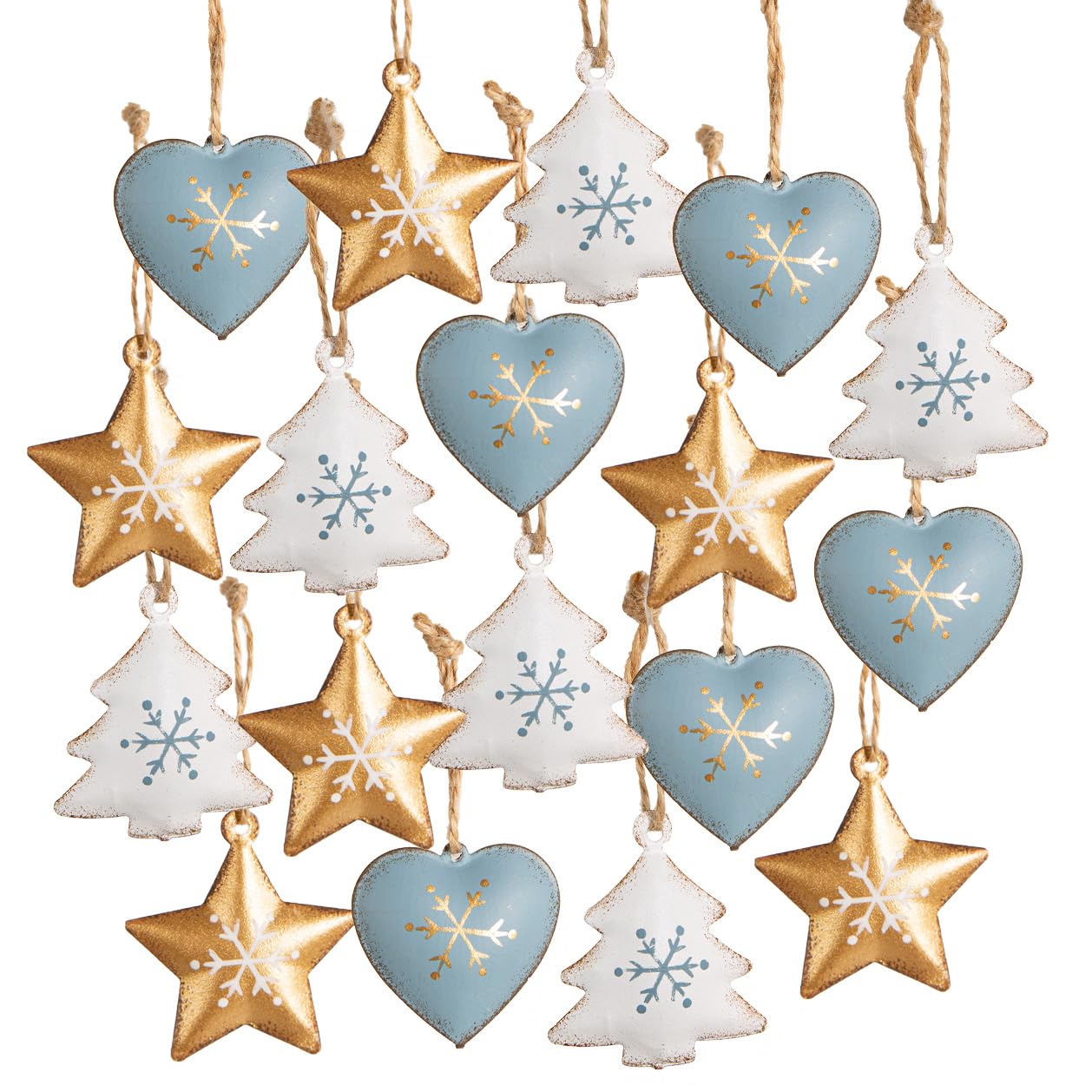 Logbuch-Verlag 18 kleine Weihnachtsanhänger blau Gold weiß Weihnachtsbaumschmuck Metall Baumschmuck Mint 4 cm