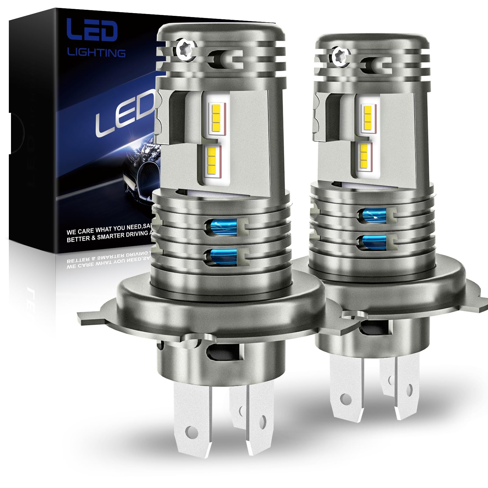 OVVOFPP H4 LED 36000LM 6000K 80W Bianco Freddo, Lampadine LED H4 Per Fari Auto e mMoto, Dimensioni 1:1 Alogeno, Durata 60000+ ore, 2 Pezzi