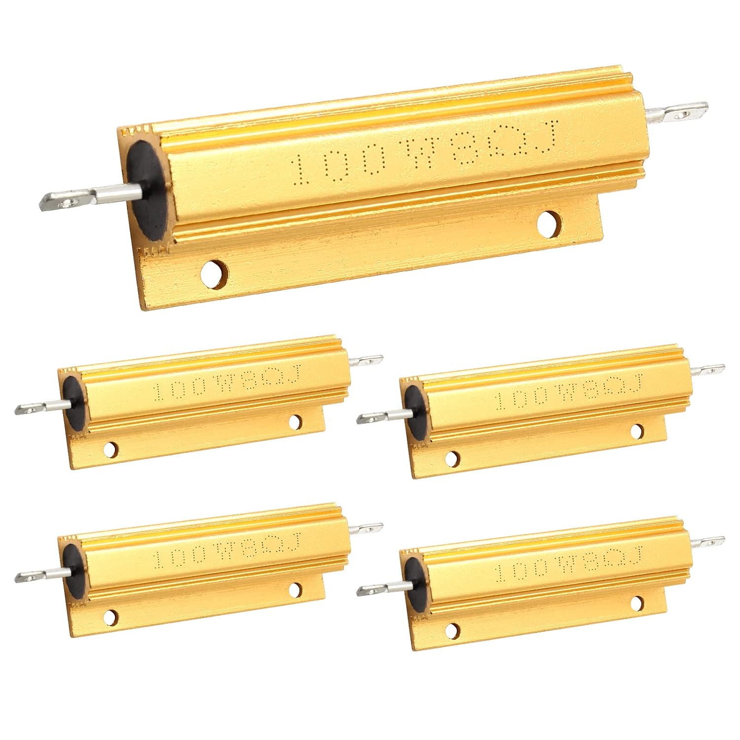BokWin 5 Pcs 100W 8Ohm 5% Wirewound Aluminum Shell Gold Load Equalizing Resistors for Ring Doorbell, Car Light, Audio, Elevator