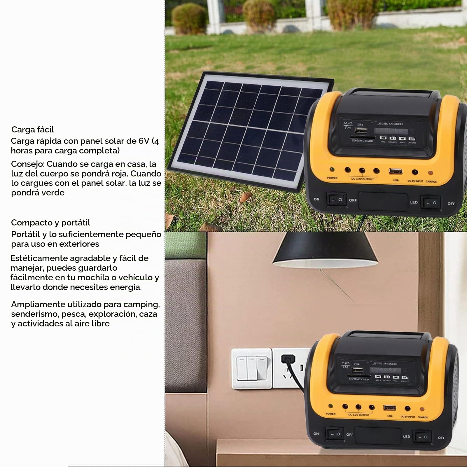 Estación de Energía Portátil, Generador Solar para Acampar de 5000 MAh con Panel Solar, Estación de Carga Multifunción, Pantalla LED Digital, Carga Rápida para Emergencia