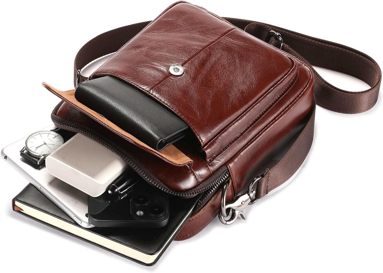 Leather Shoulder Bag for Men Casual Crossbody Bag Travel Vintage Messenger Bag Multi-function Handbag Satchel - Image 6