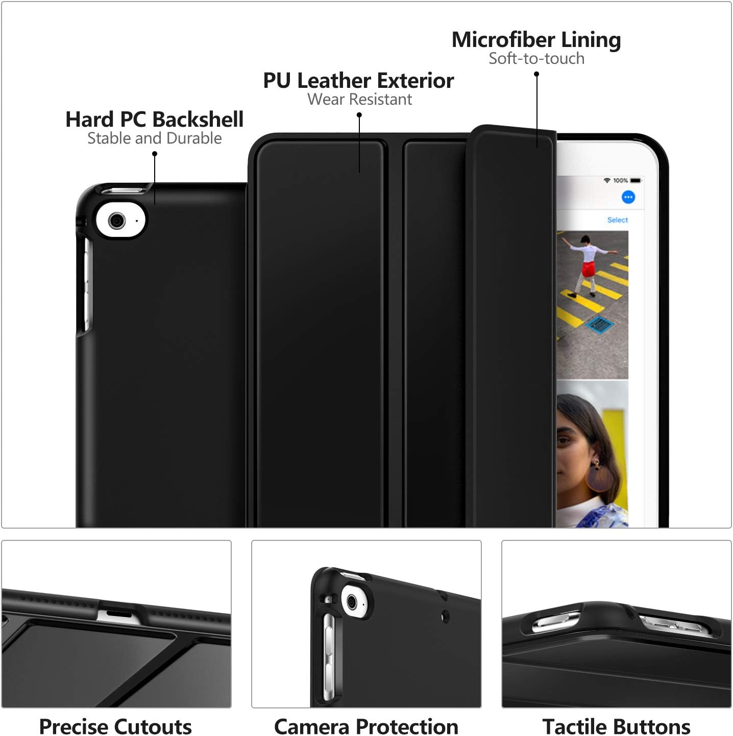 MoKo Case Fit New iPad Mini 5 2019 (5th Generation 7.9 inch) - Lightweight Smart Slim Shell Stand Cover Premium PU Leather Folio Case with Auto Wake/Sleep - Black