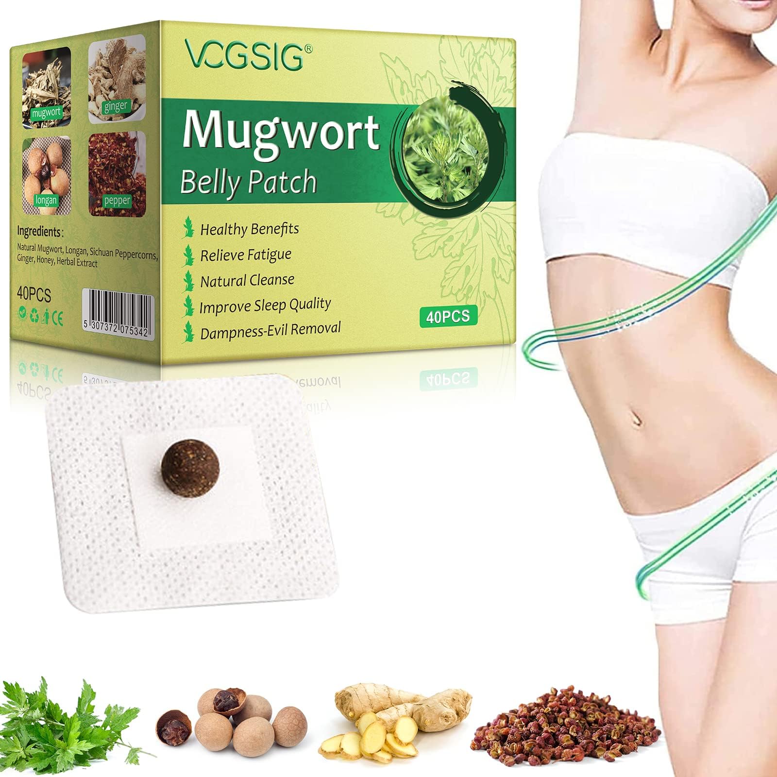 Mugwort Stickers, 40PCs Mugwort Navel Stickers - Parches para Bajar de Peso Rapido, Herbal Extract Natural Ingredients