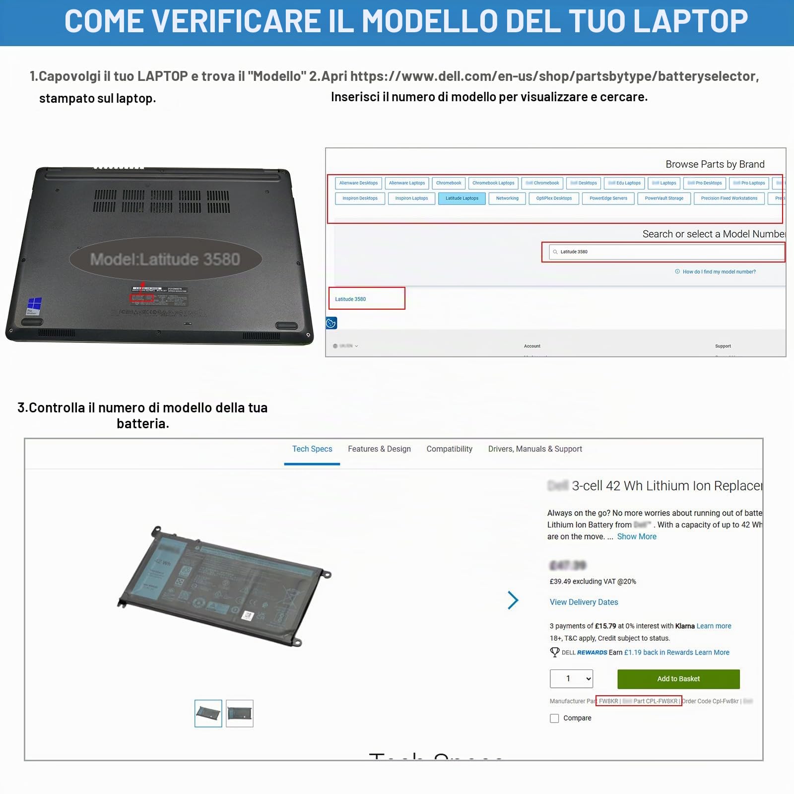 ASUNCELL WDXOR Batteria per PC portatile per Dell Inspiron 14 5000 5480 5488, Dell Inspiron 15 5000 5565 5567 5570, Latitude 3480 3580, Vostro 14 5000 5471, Vostro 15 5000 5568, 42Wh, 11,4V