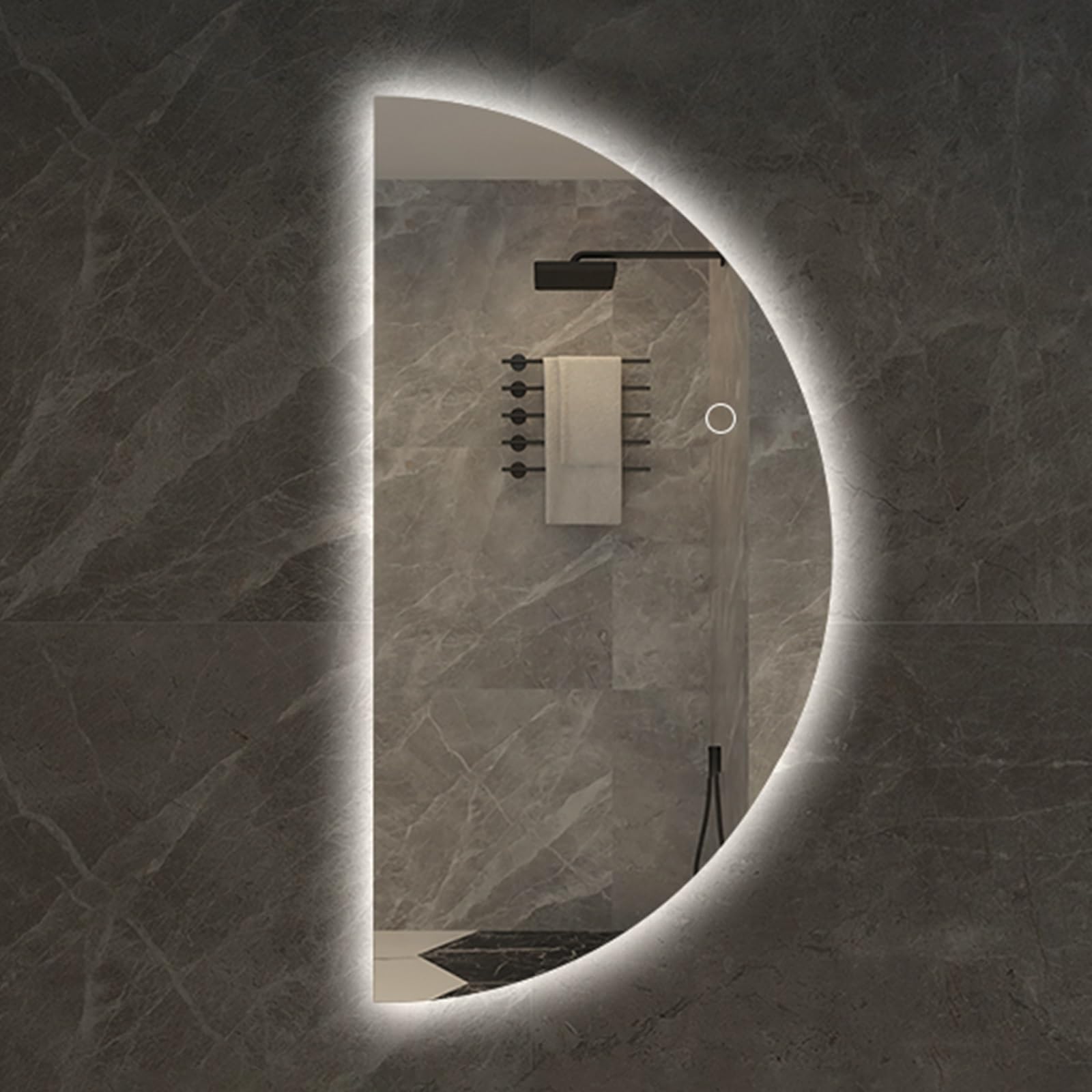 THNSAWX Half Moon Bathroom Mirror, Dimmable Semi Circle Wall Mirror, Anti-Fog Half Circle Vanity Mirrors, for Bedroom, Living Room, Cloakroom, Entryway(55x110cm/21.6x43.3in)