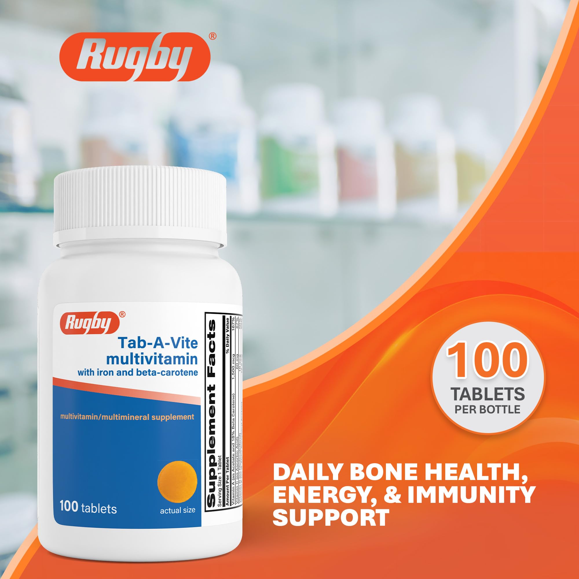 Rugby Tab-A-Vite Multivitamin with Iron and Beta-Carotene, 100 Tablets — Amazon image 2