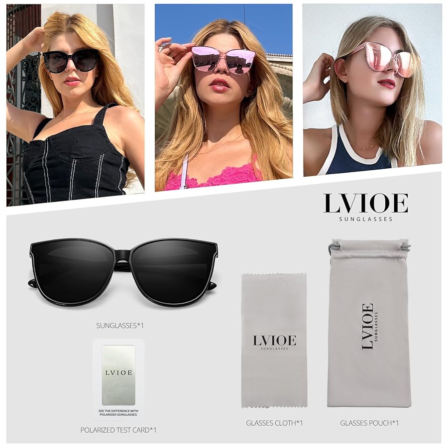 LVIOE Cat Eyes Sunglasses for Women, Polarized Oversized