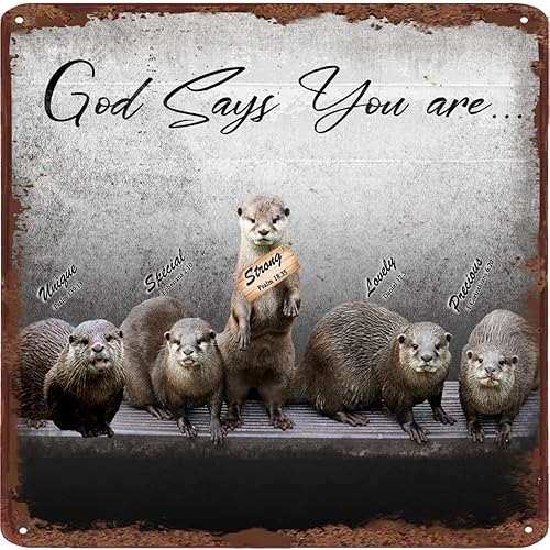Dios dice que eres nutria - Letrero de lata vintage  Letrero con cita inspiradora  Salmos, versículos de la Biblia, decoración de pared de las