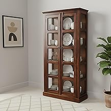 SONA ART & CRAFTS Sheesham Wooden Crockery Cabinet with Glass Door | Solid Wood Multipurpose Storage Cabinets for Living Room Home & Kitchen | Book Shelf Wooden - Walnut Finish