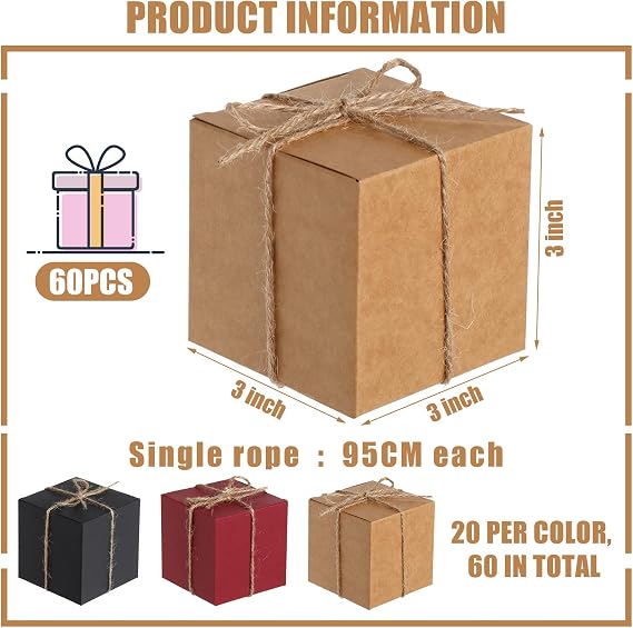 Spiareal 60 Pcs Christmas Square Kraft Gift Boxes,3 x 3 x 3 Inches