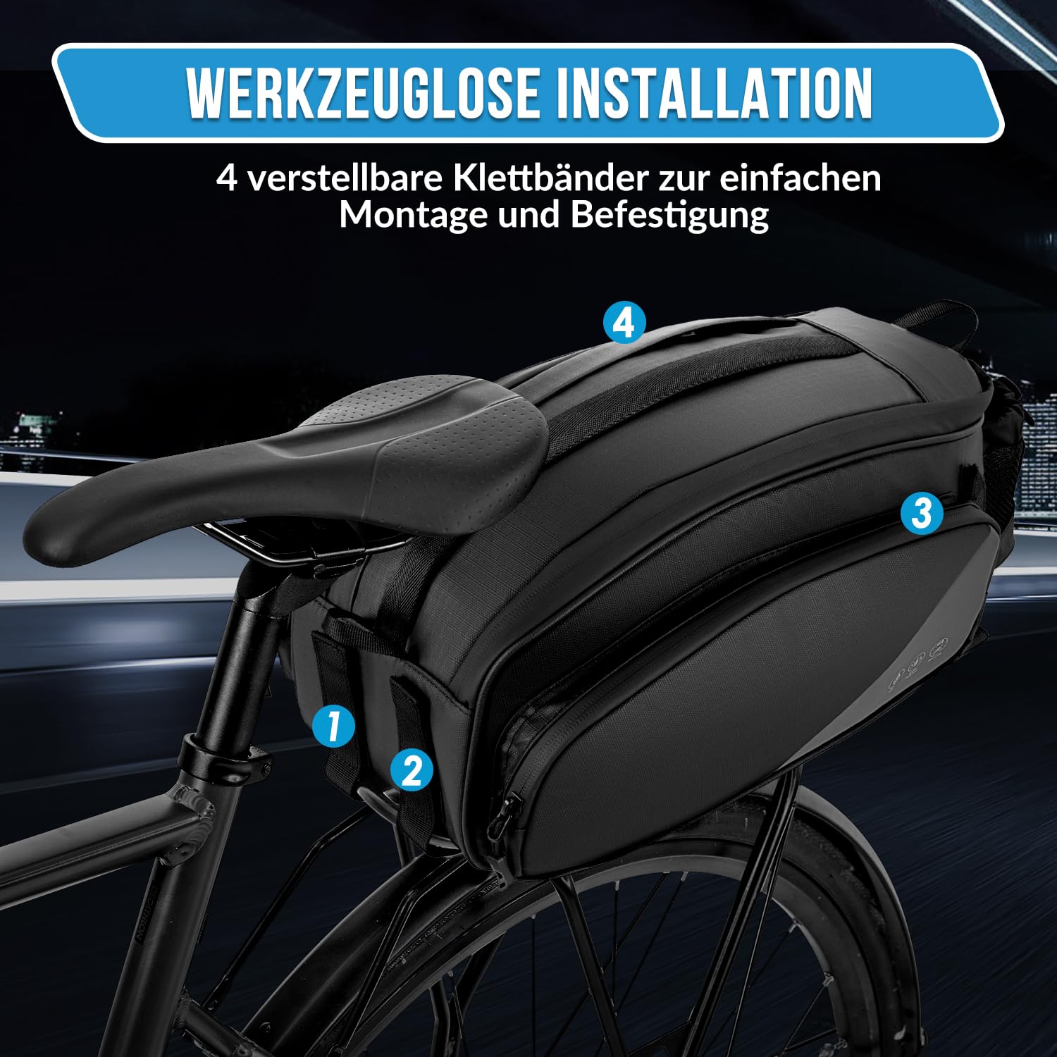 Eyein Fahrradtasche für Gepäckträger 12L - Mit Regenschutz - Wasserfest & Reflektierend Fahrrad Gepäckträgertasche als Umhängetasche und Handtasche - Mit Schultergurt und Flaschenhalter