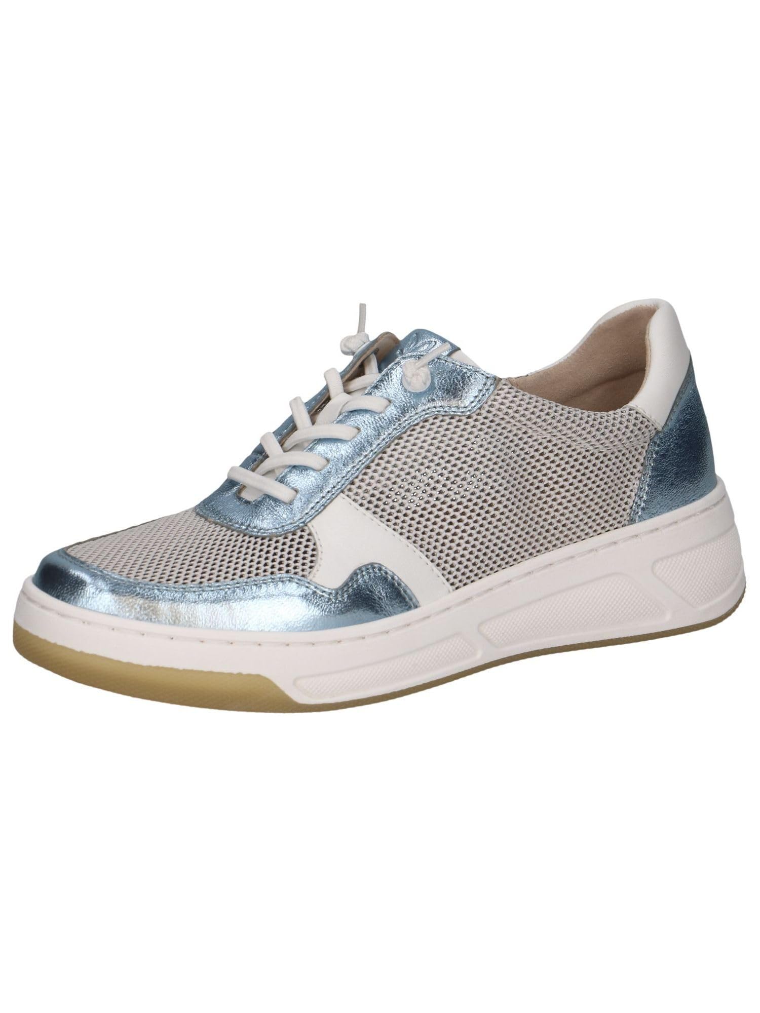 CAPRICE Women's Flat Sneakers with Laces Low Top, Blue (White/Lt.Blue), 3.5 UK