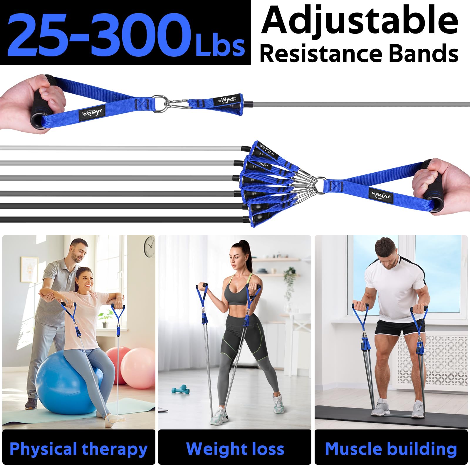 WALITO Set di fasce di resistenza, fasce per esercizi con manici, ancoraggio per porta, gambe e caviglie, per allenamento di resistenza pesante, fisioterapia, allenamento muscolare, yoga, allenamenti
