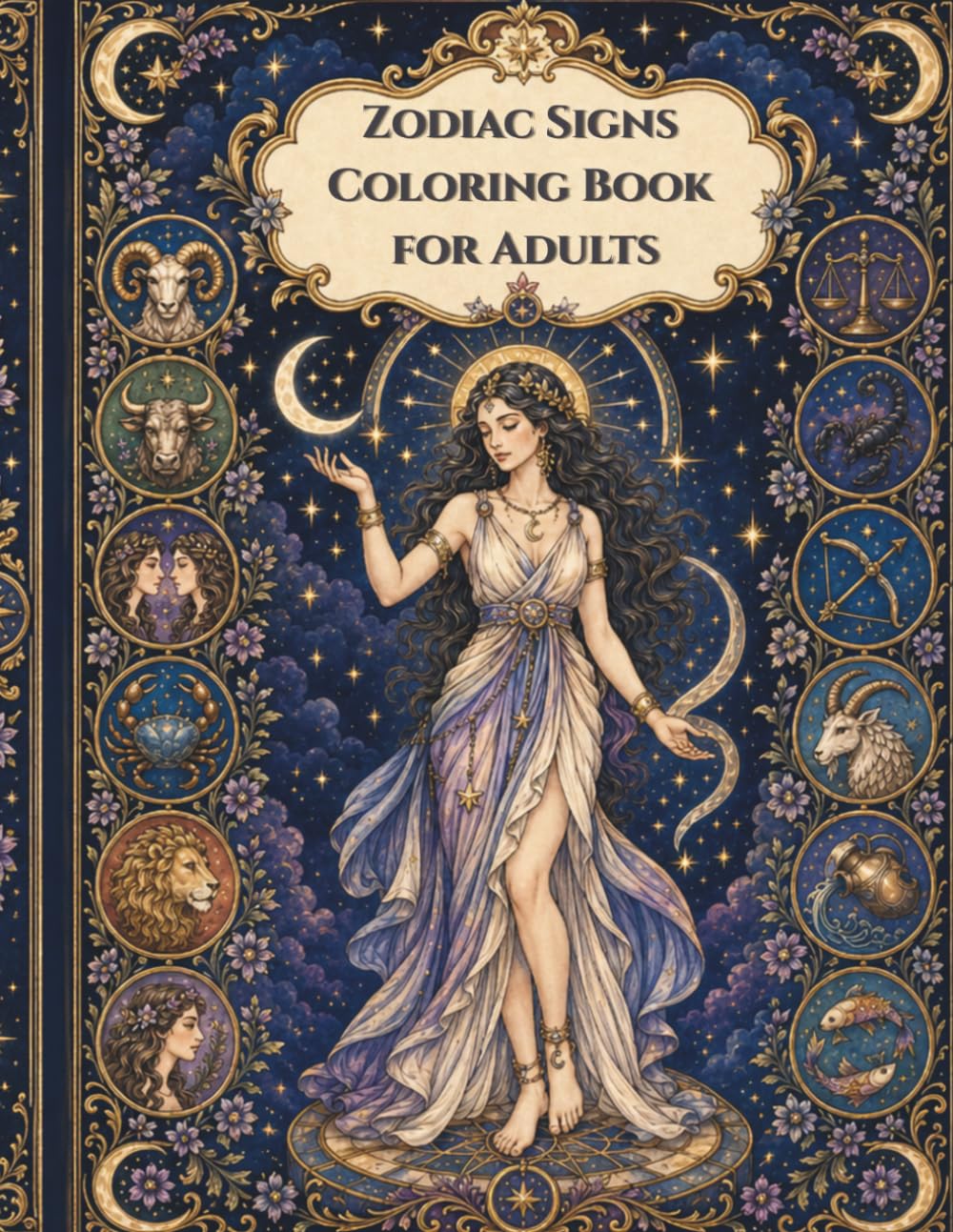 Zodiac Signs Coloring Book for Adults: Inspirational Words, Affirmations, Celestial Mandalas, Moon & Star Designs for Relaxation and Stress Relief