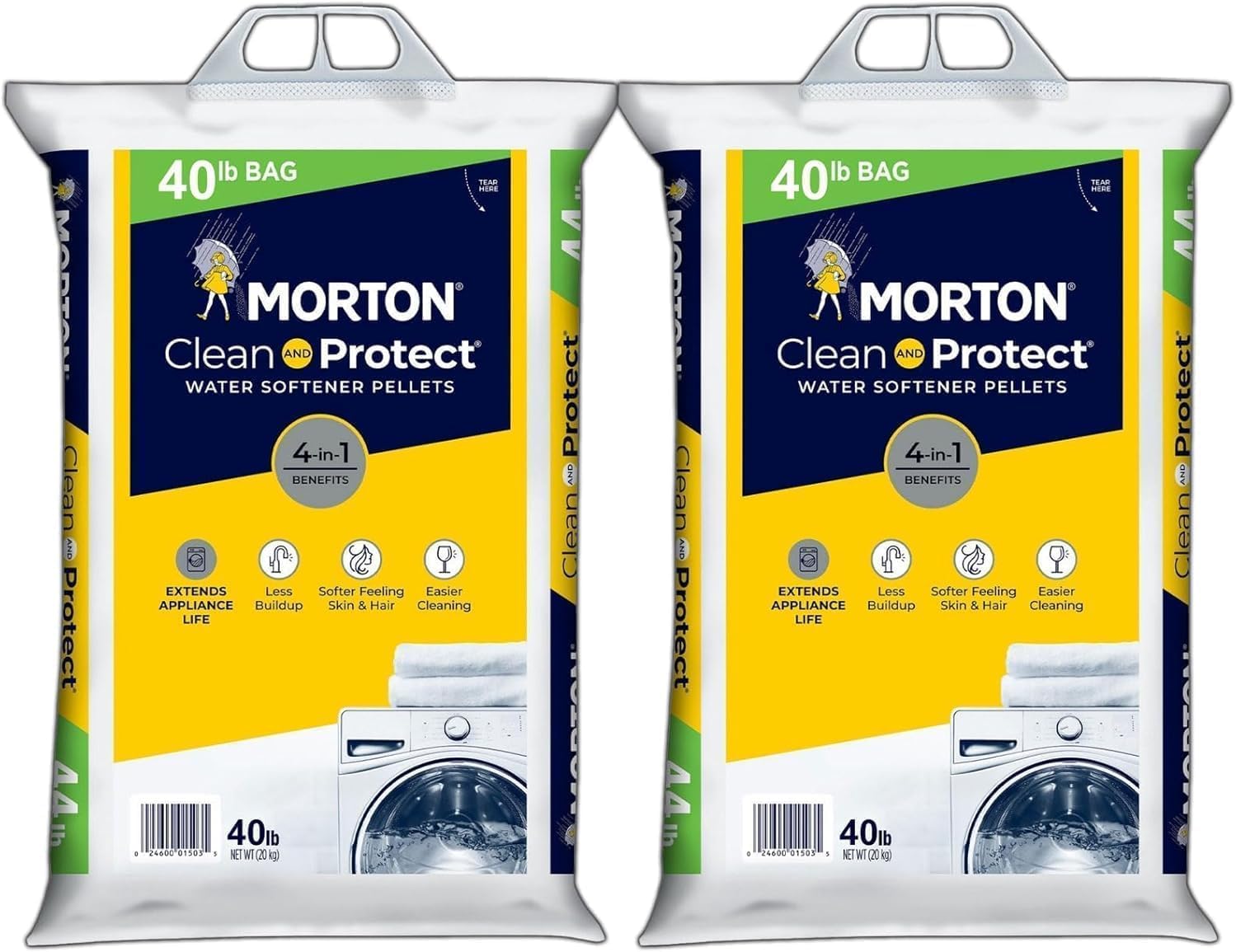(2 Pack) - Morton Clean & Protect Water Softener Salt Pellets – 40 lb Bags for Water Softener Systems