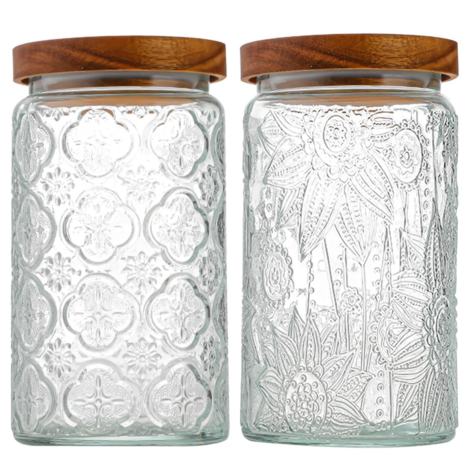 Juego de 2 tarros de cristal con tapa de 1000 ml, herméticos para cocina, tarros de especias grandes con tapa de madera para cocina, despensa, granos de café, harina, avena, cereales, pasta