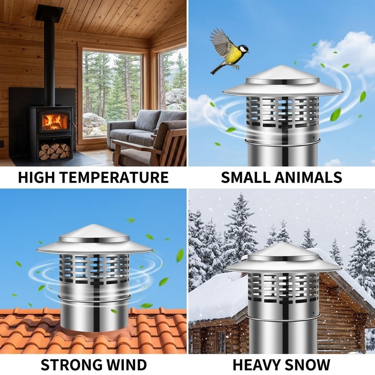 Estrattore d'Aria Esterno in Acciaio Inox 304 Comignolo per Camino Tetto Terminale di Ventilazione Canna Fumaria Canale(200mm/7.9in)