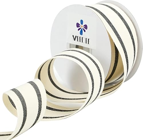 Miniatura 3 de MEEDEE Cinta de tela a rayas de algodón natural de 1-12 pulgadas, cinta de rayas blancas y negras para manualidades, envoltura de regalos,