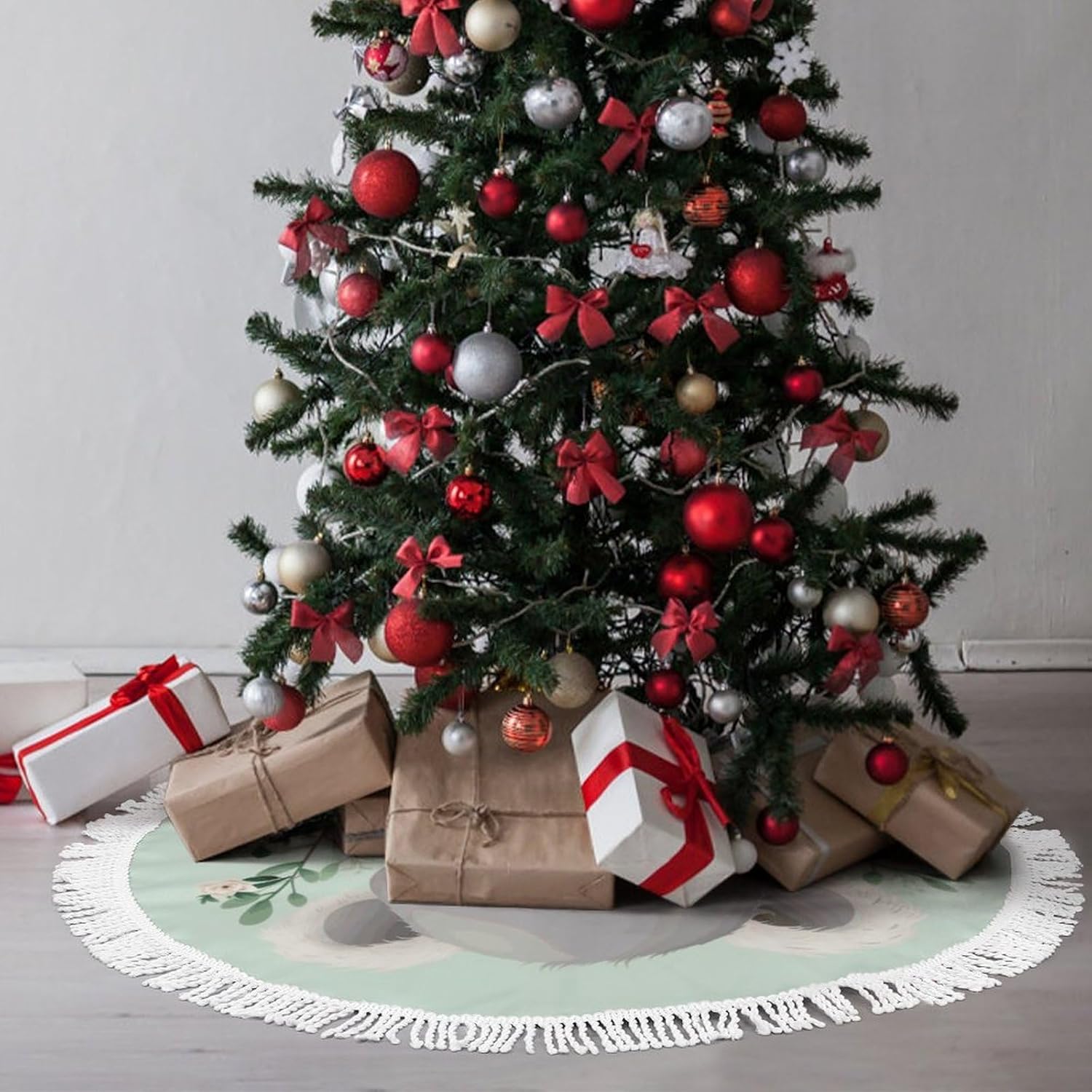 Koala Printed Christmas Tree Skirt 48 Inch Tree Skirt Christmas Tree Collar Christmas Tree Decorations Winter Xmas Tree Mat