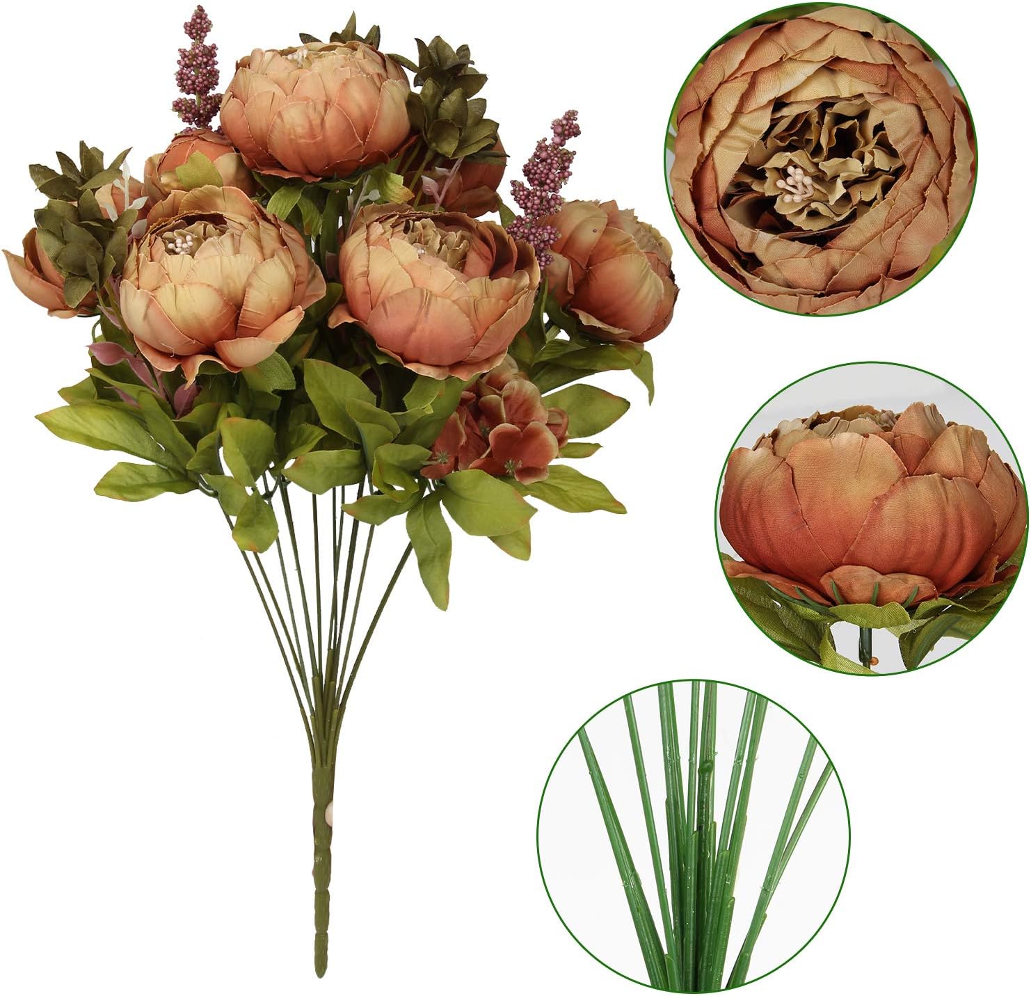 Flojery Silk Peony Bouquet Vintage Artificial Peonies Flower for Home Wedding Party Decor (1pcs, Coffee) - Image 3