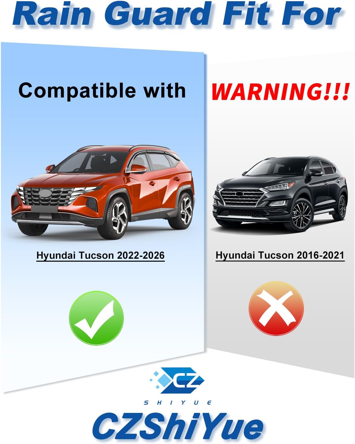 6-PCS Extra-Thick Rain Guards Fit for Hyundai Tucson 2022-2026 Extra Durable Tape-on Window Rain Guard Window Deflectors Vent Shades Window Visor Vent Visors Exterior