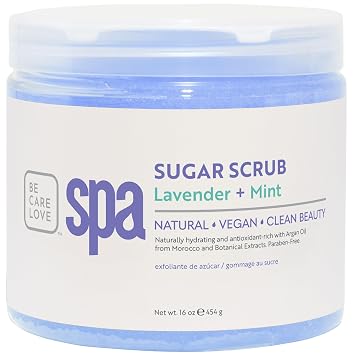 BCL Spa Calming Lavender Mint Sugar Scrub - Professional Soothing Body Scrub for Relaxation, Calming, Self Care Aromatherapy, Hydrating Exfoliator, Made in USA, 16 oz