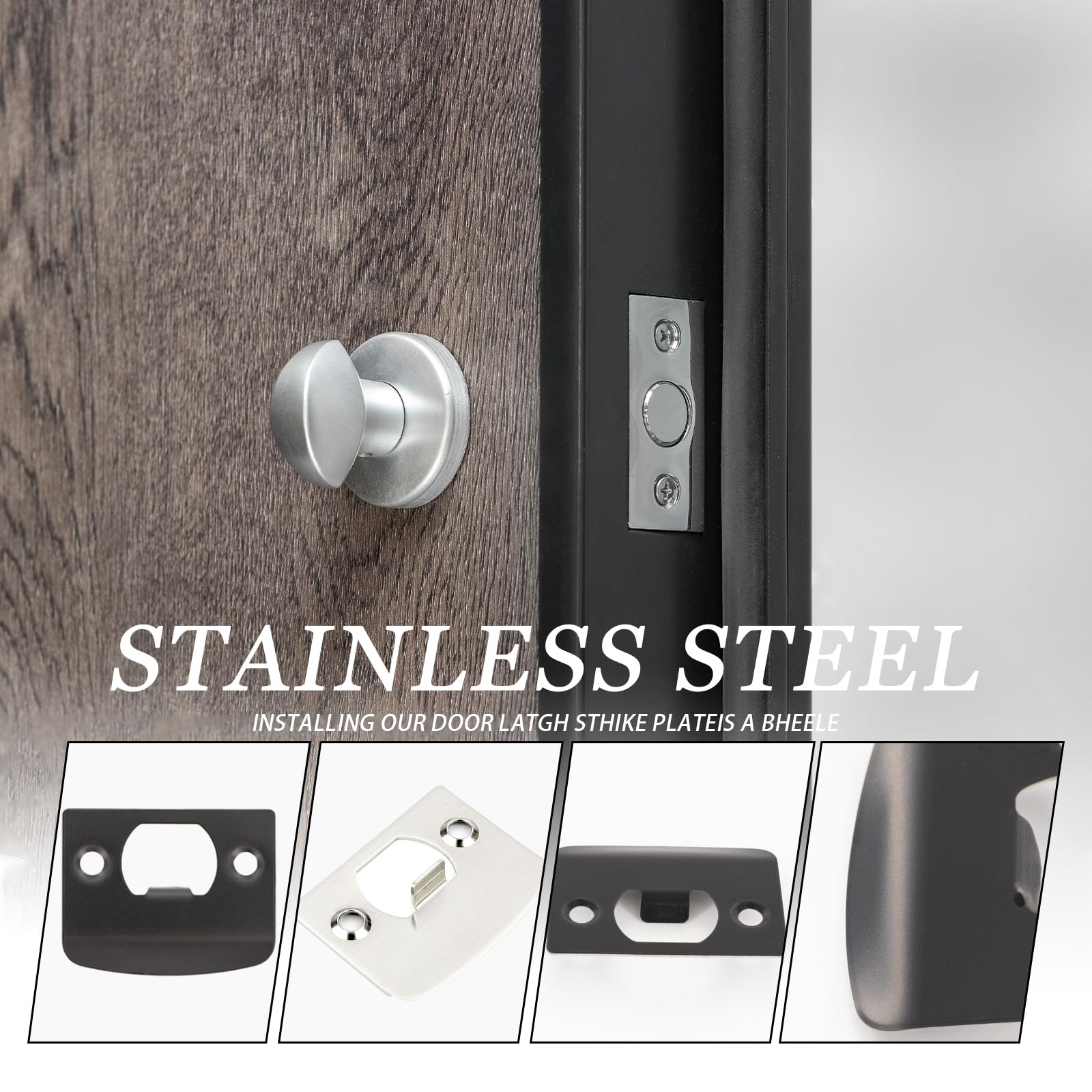 Lot de 12 gâches de porte avec 24 vis renforcées, plaques de porte pour portes intérieures pour bouton ou loquet, finition noire mate