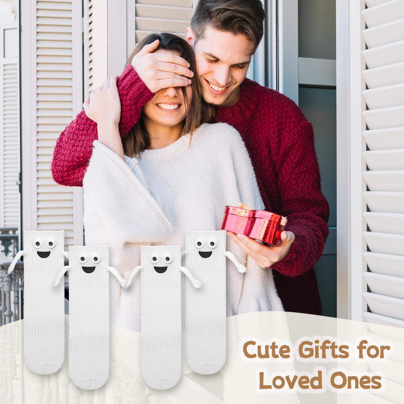 2 pares de calcetines magnéticos que se sostienen de la mano, regalos divertidos para mujeres, hombres, adolescentes, parejas, rellenos de calcetines de Navidad, regalos de broma