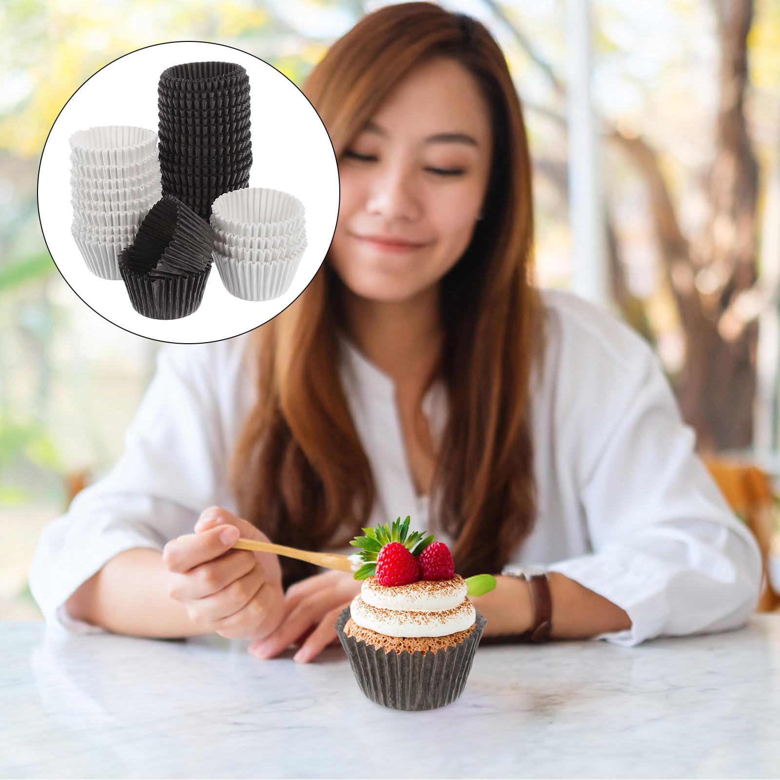 BESPORTBLE 1000 Caissettes à Gâteaux en Papier Sulfurisé Grosse Taille Moules à Cupcakes Blanc et Marron Accessoires de Pâtisserie pour Muffins pour Anniversaires et Fêtes