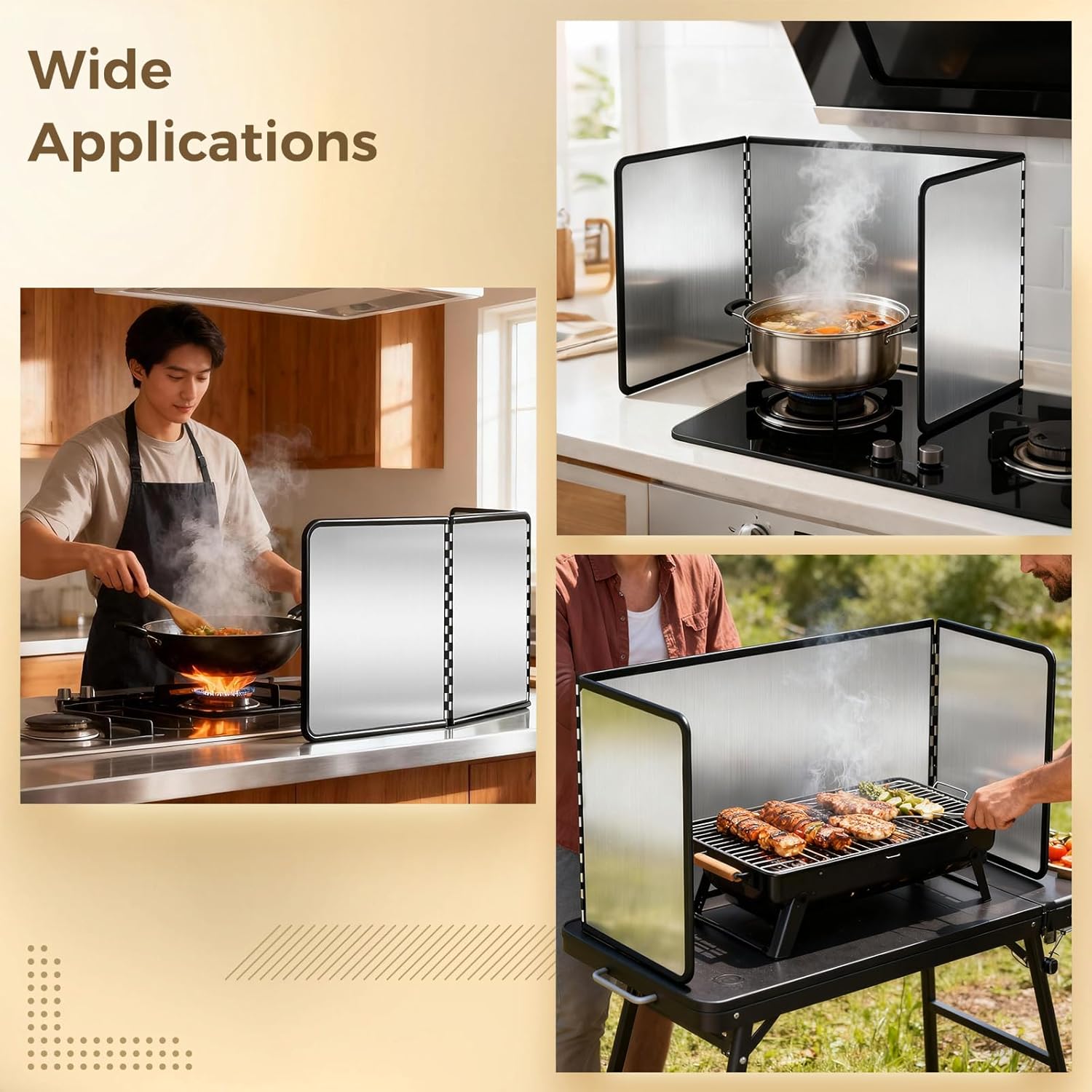 Foldable 3 Sided Oil Splash Guard, Made of Galvanized Steel, for Frying and Stove Top, Small Size Splatter Shield